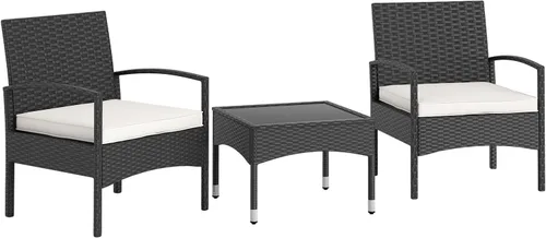 Miniatura 12 de RELAX4LIFE Juego de muebles de patio de 3 piezas, juego de conversación de ratán, juego de bistró de mimbre con 2 sillas, mesa de centro de cristal