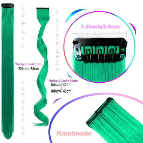 Miniatura 3 de 12 extensiones de cabello verde con clip, extensiones rizadas y onduladas de color para niños y niñas, extensiones sintéticas con reflejos