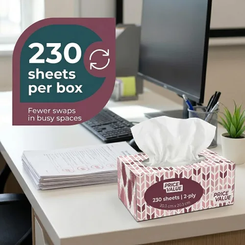 Miniatura 5 de Price Value Cajas de pañuelos faciales, 230 hojas por caja, 8 cajas. Premium suave, suave y duradero en una caja elegante, 1,840 hojas