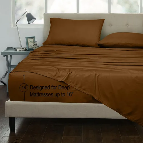 Miniatura 3 de ROYALE LINENS Juego de sábanas de algodón peinado de fibra larga 100% de 300 hilos - Sábanas de 4 piezas para cama King - 1 ajustable, 1 plana y 2