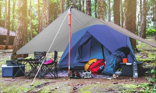 Miniatura 6 de Unigear Toldo para Hamaca contra Lluvia, Lona de Campamento de 16.5/14.4/13.1/9.8 pies, Protección UV e Impermeable y Ligera para Campamento, Marrón
