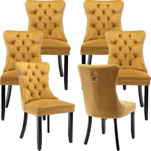 Miniatura 92 de Velvet Dining Chairs Set of 2, Tufted High Chairs with Nailhead Trim, Pull Ring, Black Solid Wood Legs, Elegant Upholstered Accent Chairs for Dining