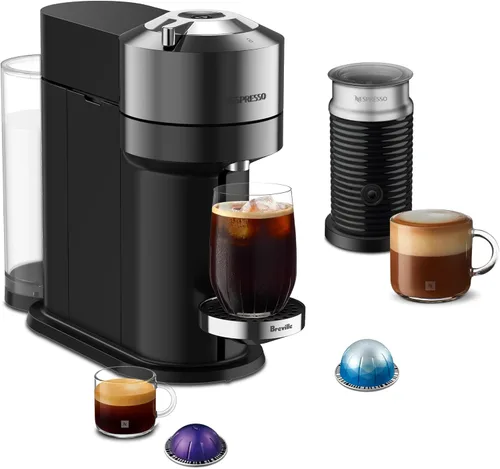 Nespresso Vertuo Next Deluxe - Cafetera de café y café expreso, cromo puro con espumador de leche Aeroccino, 1.1 litros, color negro, cromo oscuro