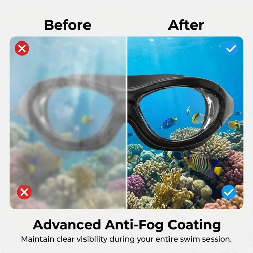 Miniatura 3 de Fliwos Gafas de natación para hombres y mujeres, gafas de natación antivaho con tapones integrados para los oídos, correa ajustable con sello