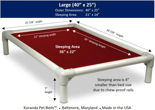 Kuranda Cama Antimasticable - PVC Almendra - 40" x 25" - Cordura Nylon - Borgoña