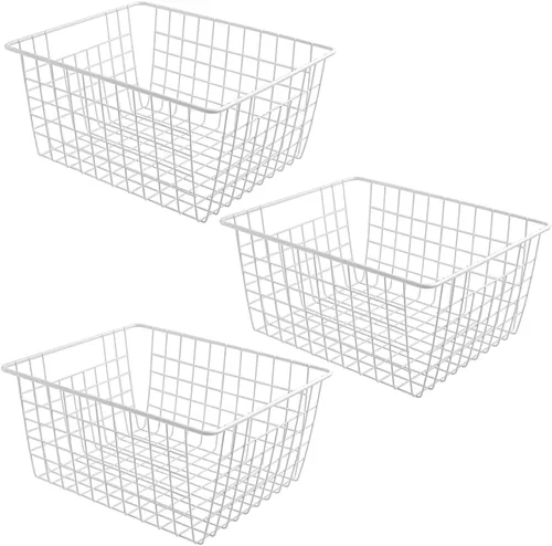 Miniatura 10 de Cestas de alambre para organizar, paquete de 4 cestas de despensa para el hogar, almacenamiento de metal negro, cestas de almacenamiento de alambre