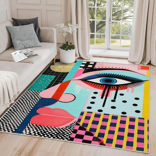 Alfombras abstractas para sala de estar 8x10 - Alfombra abstracta, alfombra de 4x6, alfombra de área geométrica multicolor de estilo pop art,