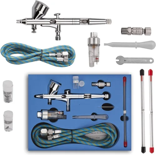 Pinkiou Kit de aerógrafo con diferentes boquillas y agujas, juegos de aerógrafo de doble acción multipropósito con cepillo de aire 0.2 0.3 y 0.020