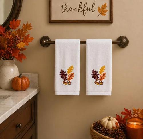 Miniatura 6 de Serfina Home Harvest - Toallas de mano para baño, diseño bordado de hojas de otoño grises y grises, 100% algodón, 16 x 25 pulgadas, juego de 2 piezas