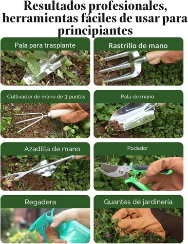 Miniatura 3 de VerdantVibes Juego de herramientas de jardín de 9 piezas, herramientas de mano de jardinería resistentes con agarres ergonómicos antideslizantes
