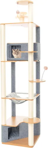 Ascentials - Grand Suite Cat Scratcher Playground - Estructura de juego de torre alta para gatos, áreas de rascado de sisal, fieltro gris, chapa de