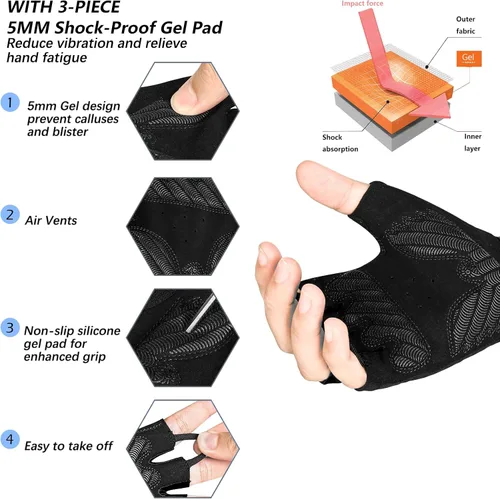 Miniatura 2 de MOREOK Cycling Gloves Bike Gloves for MenWomen-5MM Gel Pad Half Finger Bicycle Biking Gloves for CyclingWeight LiftingGymMotorcycleRowingOutdoor