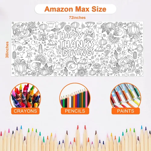Miniatura 2 de OHOME Póster Gigante para Colorear de Acción de Gracias/Mantel - Manualidades de Acción de Gracias para Niños - 30 x 72 Pulgadas Pancarta de Papel