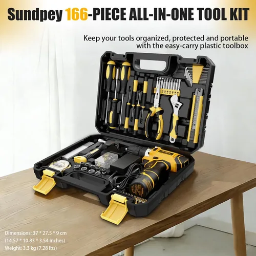 Miniatura 7 de Sundpey Kit de herramientas para el hogar con taladro – Juego de herramientas de reparación general básica para el hogar con taladro eléctrico