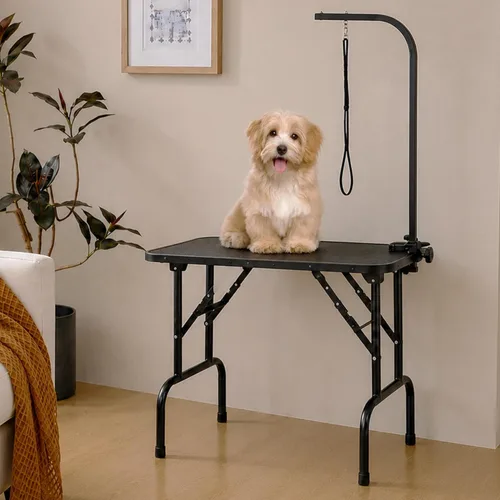 Miniatura 2 de Mesa plegable profesional de 32 pulgadas para preparación de mascotas con brazo y bandeja de soga y malla, capacidad máxima hasta 220 libras