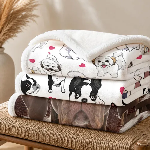 Miniatura 6 de BlessLiving Manta de sherpa con diseño de Shih Tzu - Manta súper suave, acogedora y cálida con corazones rojos, manta de felpa gruesa y mullida