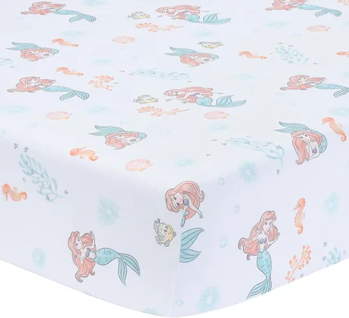 Bedtime Originals Disney Baby The Little Mermaid - Sábana bajera ajustable para cuna, color blanco