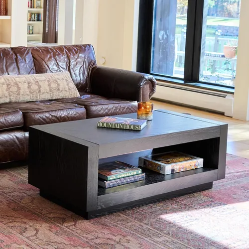 Miniatura 4 de Maven Lane Artemis Mesa de Café – Mesa Rectangular de 45 cm con Almacenamiento – Madera Sólida Negra – Ideal para Sala de Estar y Salón