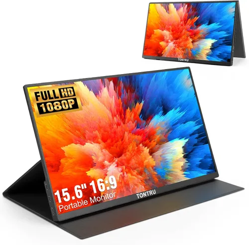 Monitor portátil de 15.6 pulgadas Full HD 1080p, conectividad USB-C y HDMI, diseño ultra delgado, altavoces integrados, compatible con laptop, PC,