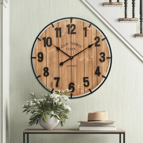 Miniatura 10 de Reloj de pared rústico de 20 pulgadas con borde de metal y números grandes, funciona con pilas silenciosas para oficina, cocina, dormitorio y sala