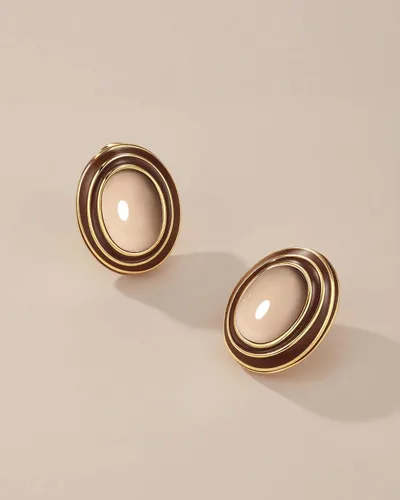 Miniatura 3 de Aretes grandes y gruesos chapados en oro de 18 quilates, ovalados, esmaltados, para mujer, color marrón grande, hechos a mano, exagerada, cúpula