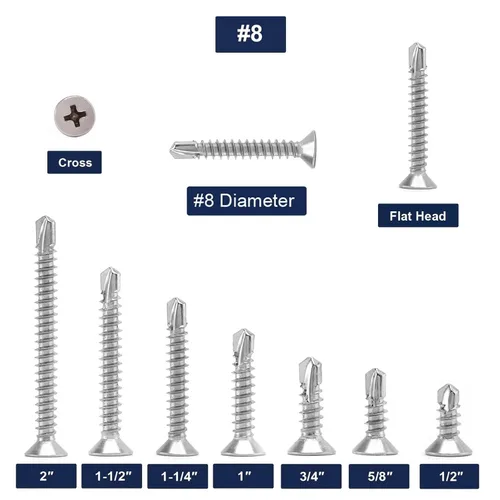 Miniatura 3 de Tornillos de chapa metálica #8 x 1-1/4 pulgadas, 100 tornillos Tek de cabeza plana de acero inoxidable 410, tornillos autorroscantes rápidos por SG