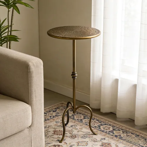 Miniatura 8 de Mesa auxiliar de metal, estilo Martini, mesa de centro vintage pequeña, redonda, 23 pulgadas, para sala de estar, dormitorio, antigua Antiguo