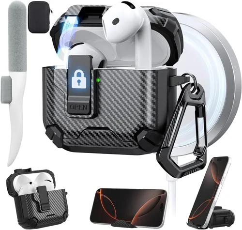 Miniatura 18 de Maxjoy Funda protectora para AirPods 4 2024, funda protectora para AirPods de 4ª generación con bloqueo automático, compatible con MagSafe, Verde