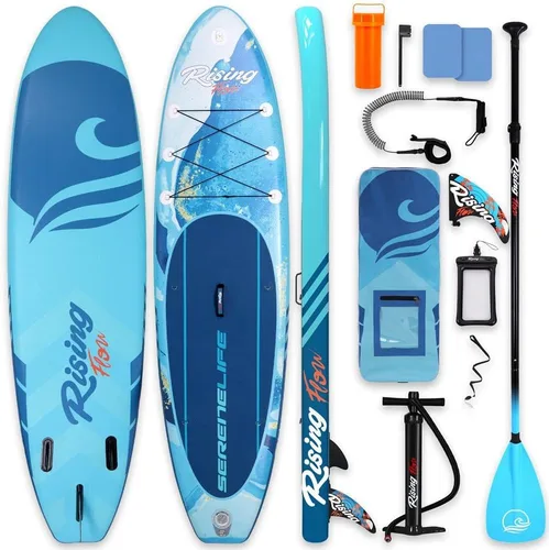 SereneLife Tabla de Paddle Inflable de Pie - Diseño Amplio y Estable, Cubierta Antideslizante para Adultos y Jóvenes con Accesorios Premium para