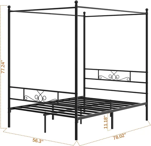 Miniatura 2 de Weehom Marco de cama con dosel, tamaño matrimonial, marco de cama con cabecera y estribo, base de colchón de 4 pósters, no necesita somier
