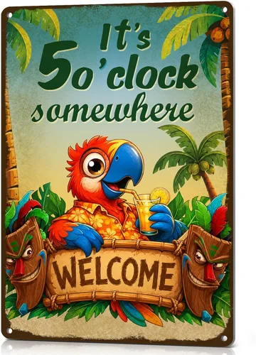 Tiki Bar Decor It's 5 O'Clock Somewhere - Letrero de metal vintage, decoración de patio, 8 x 12 pulgadas