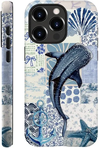 Miniatura 13 de DAIZAG Funda compatible con iPhone 13, funda duradera de protección contra golpes para niñas y mujeres, tema de retazos azul océano Tema
