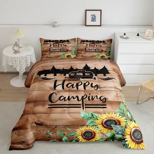 Miniatura 2 de Erosebridal Juego de edredón tamaño individual de animales del bosque, juego de ropa de cama de oso marrón para niños y niñas, edredón de plumón