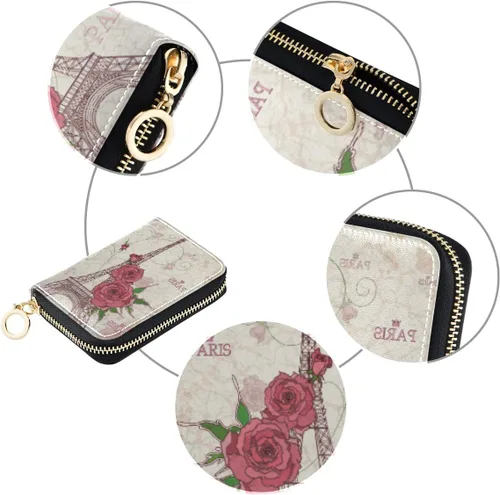Miniatura 3 de MOYYO Funda de cuero con cremallera para tarjetas de crédito RFID para mujeres y niñas