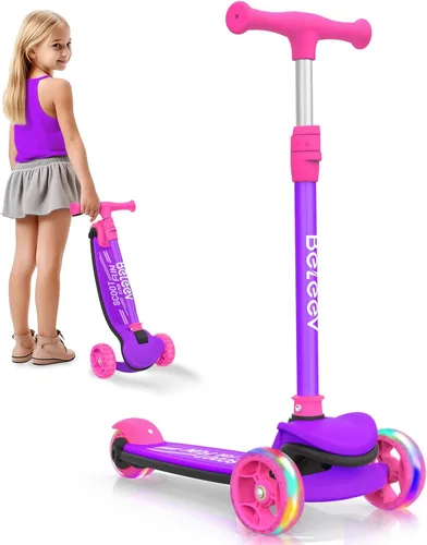 Miniatura 10 de BELEEV Patinete A8 para niños de 3 a 12 años, scooter plegable de 3 ruedas para niños y niñas, ruedas con luz LED, 4 alturas ajustables, inclinación