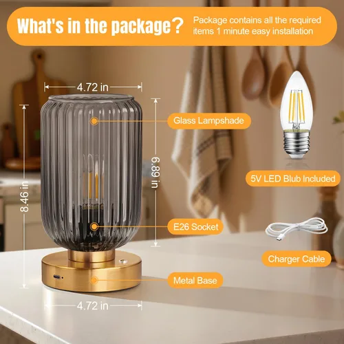 Miniatura 8 de LigthRound Touch Table Lamp for Bedroom, Cordless Bedside Small Table Lamp, Dimmable Rechargeable Battery Operated Lamp for Nightstand, Bedside