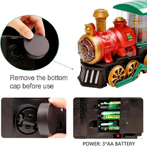 Miniatura 2 de Juguete eléctrico de tren de vapor para niños pequeños de 3 a 5 años, camión Bump and Go con locomotora de vapor, humo, luz y sonido, rotación