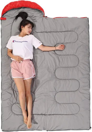 Miniatura 6 de SWTMERRY Saco de dormir para 3 estaciones (verano, primavera, otoño) clima cálido y fresco, ligero, impermeable, para uso en interiores y Rojo