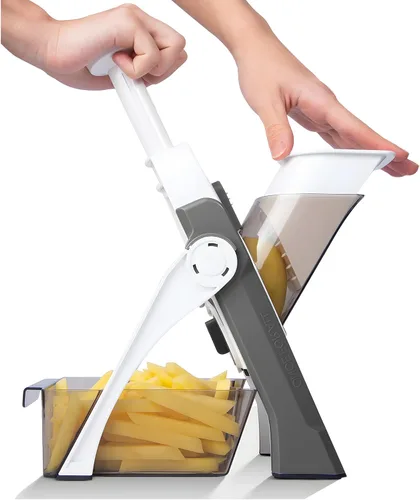 Miniatura 6 de Picadora de verduras de mandolina segura con recipiente para cocina, profesional, más con más de 30 ajustes preestablecidos y ajustador de grosor