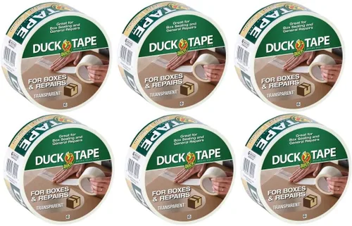 Duck Cinta adhesiva para cajas de corrugado para reparaciones en interiores y exteriores, 6 rollos, transparente para reparaciones discretas, 1.88