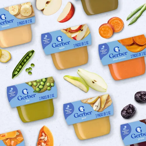 Miniatura 7 de Gerber Mi primer kit de frutas, puré de plátano, pera y manzana, tarros de 2 onzas, paquete de 2 (set de 6)