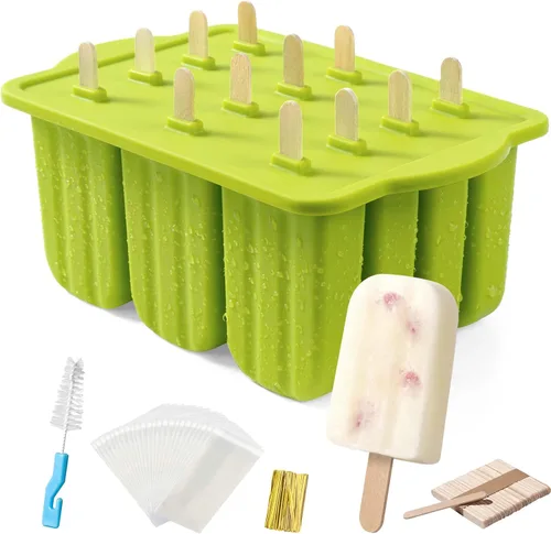 MEETRUE - Moldes para paletas de silicona, 12 piezas, de fácil liberación, sin BPA, moldes para hacer paletas de hielo, hecho en casa, con 50 12