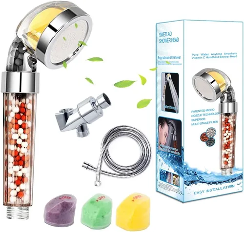 AYI Cabezal de ducha de mano de alta presión filtrado con vitamina C con soporte y manguera de metal, purificador de agua dura, filtro de fluoruro