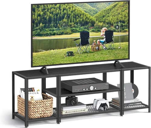 VASAGLE - Soporte de TV moderno para televisores de hasta 65 pulgadas, centro de entretenimiento de 3 niveles, consola de TV industrial con estantes