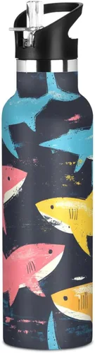 Miniatura 18 de Reusable Water Bottles with Straw Lid Nature Shark Pirate Style Vacuum Insulated Leakproof and BPA Free for Travel, Camping, Sports 06