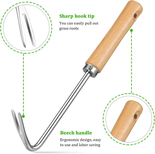 Miniatura 3 de Happyyami Desbrozadora manual de acero inoxidable con mango de madera para cardos de jardín