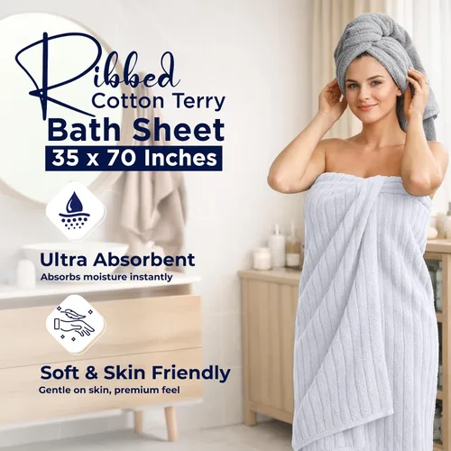 Miniatura 57 de DAN RIVER Paquete de 2 sábanas de baño de 35x70 pulgadas, sábanas de baño jumbo acanaladas para adultos, toallas grandes gruesas y absorbentes