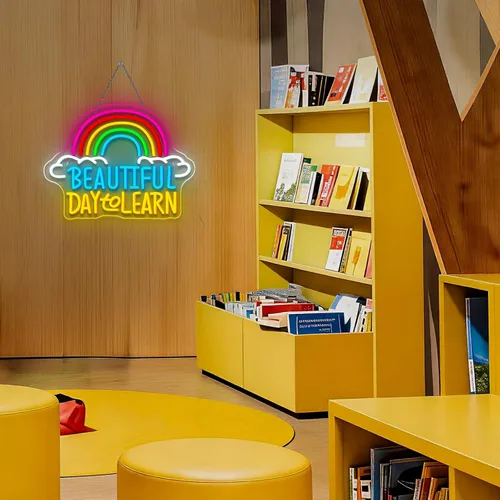 Miniatura 7 de Letrero de neón de lectura con brillo ajustable para lectura en el aula, letrero de pared y luz LED de neón para estudiantes, rincón de lectura