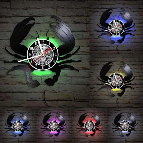 The Geeky Days Big Crab - Reloj de pared LED con mando a distancia, 7 colores, luz de 12 pulgadas, cuarzo silencioso, náutico, océano, mariscos,