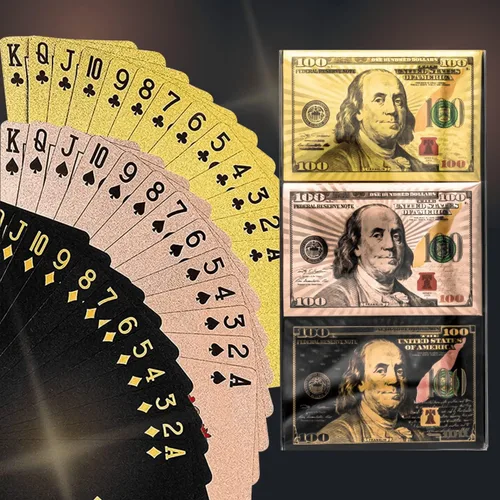 Miniatura 2 de Magic Kiss Cartas de póquer de papel de aluminio impermeables, baraja de naipes de plástico para regalo (3 barajas (oro + oro rosa + negro))